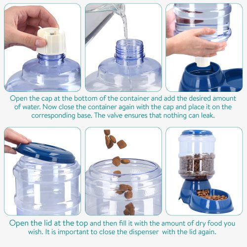 Σετ 1x αυτόματου διανομέα φαγητού και 1x αυτόματου διανομέα νερού για σκύλους / γάτες, Μπλε, 3,8l, 48332,17