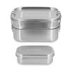 Cutie alimentara Navaris 2 in 1, din otel inoxidabil, 800+600 ml, cu saculet, argintiu, 50788.03