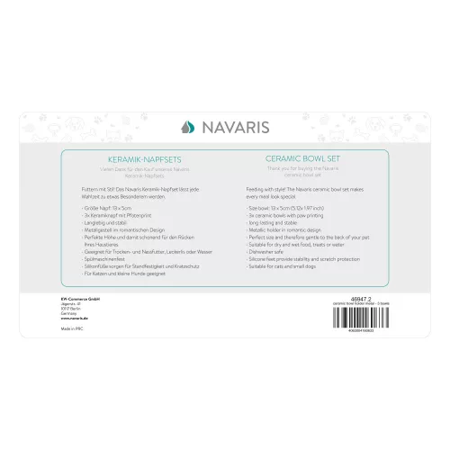 Σετ 3 κεραμικών μπολ Navaris για σκύλους και γάτες με μεταλλικό στήριγμα, 320 ml, 46947.2