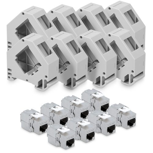 Σετ 8 υποδοχών CAT6A 10 Gbit με 8 περιβλήματα για καλώδια Ethernet RJ45, Kwmobile, Grey, Metal, 47696.08