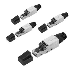   Σετ 4 βυσμάτων CAT6A RJ-45 για θωρακισμένα καλώδια Ethernet CAT6A, Kwmobile, Ασημί/Μαύρο, Μεταλλικό, 52520.04