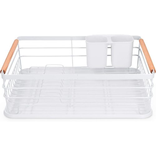 Στεγνωτήρας πιάτων Navaris, με δίσκο αποστράγγισης, ράφι για πιάτα, ποτήρια και μαχαιροπίρουνα, λευκός, 42,5x31,5x14 εκ., 52545.01