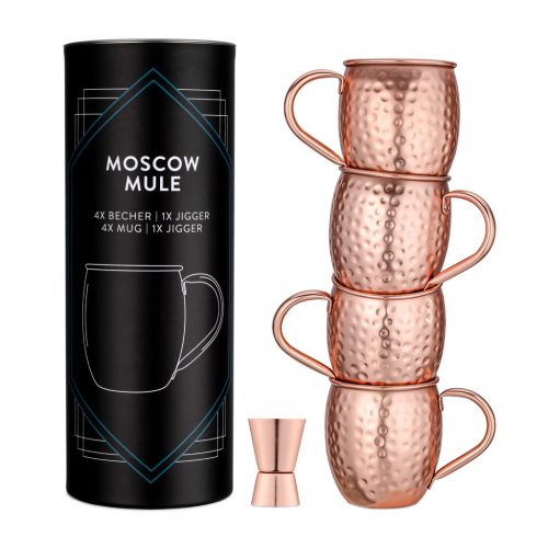 Set 4 Cani Moscow Mule si 1 Jigger, 500 ml, Navaris, 46859.01.05