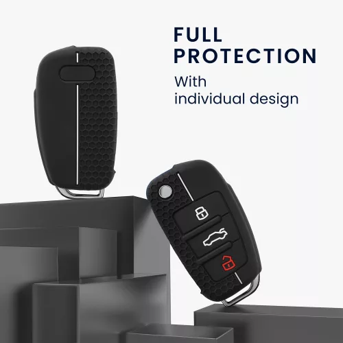 Θήκη κλειδιού αυτοκινήτου για Audi - 3 Κουμπιά, kwmobile, Σιλικόνη, Μαύρο, 53134.03