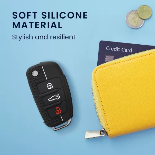 Θήκη κλειδιού αυτοκινήτου για Audi - 3 Κουμπιά, kwmobile, Σιλικόνη, Μαύρο, 53134.03