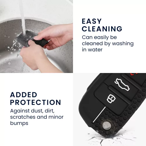 Θήκη κλειδιού αυτοκινήτου για Audi - 3 Κουμπιά, kwmobile, Σιλικόνη, Μαύρο, 53134.03