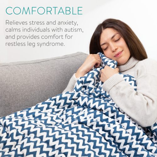 Patura grea Navaris, 135x200 cm, 8.8 kg, model zig-zag, pentru somn profund, gri, poliester/bumbac