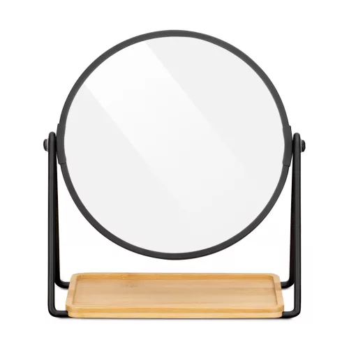 Oglinda cosmetica Navaris 1x/2x cu tava bambus, 17.5 cm diametru, 20.5 cm inaltime, maro, bambus
