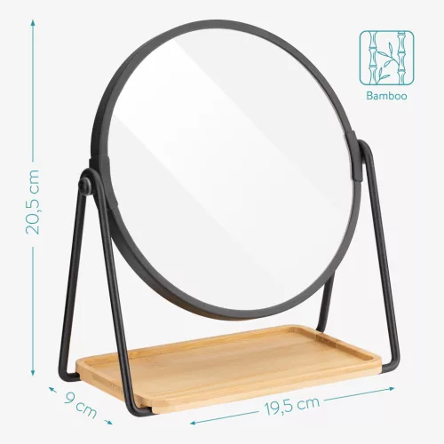 Oglinda cosmetica Navaris 1x/2x cu tava bambus, 17.5 cm diametru, 20.5 cm inaltime, maro, bambus