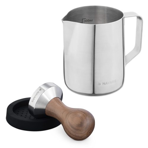 Σετ μπάρα και tamper από ανοξείδωτο χάλυβα με λαβή καρυδιάς Navaris, 51 mm, Covoras, 53238.01.02