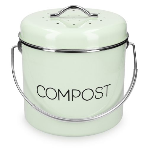 Cos compost Navaris, 3 filtre carbune activ, 5L, maner transport, bucatarie, verde menta, verde, otel