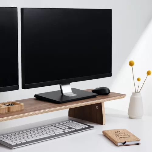 Suport dublu pentru monitoare Navaris, 109x23x12 cm, 50 kg, maro, lemn