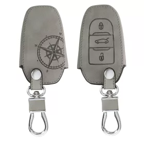   Κάλυμμα κλειδιού αυτοκινήτου για Peugeot / Citroen - 3 κουμπιά - Keyless Go, Nubuck Leather, Γκρι, 53762.01