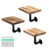 Set 3 rafturi decorative Navaris, 20x15x2 cm, montaj perete, maro burnt, maro, metal/lemn
