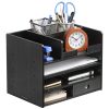 Organizator birou cu sertare Navaris, 33x24x26 cm, auto-asamblare, negru, bambus