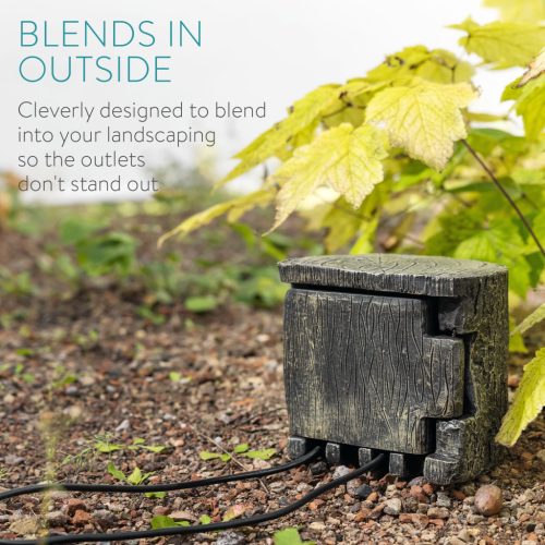 Priza exterioara Navaris Stump, capac, IP44, camuflaj gradina, maro, polipropilena