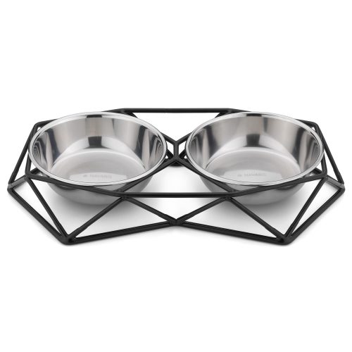 Σετ 2 μπολ από ανοξείδωτο χάλυβα Navaris για σκύλους και γάτες με μεταλλικό στήριγμα, 54103.01