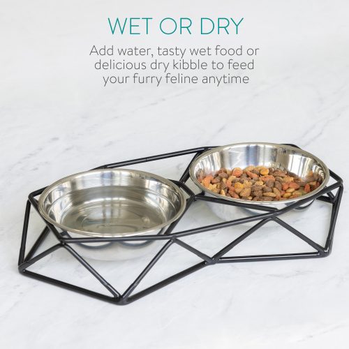 Σετ 2 μπολ από ανοξείδωτο χάλυβα Navaris για σκύλους και γάτες με μεταλλικό στήριγμα, 54103.01