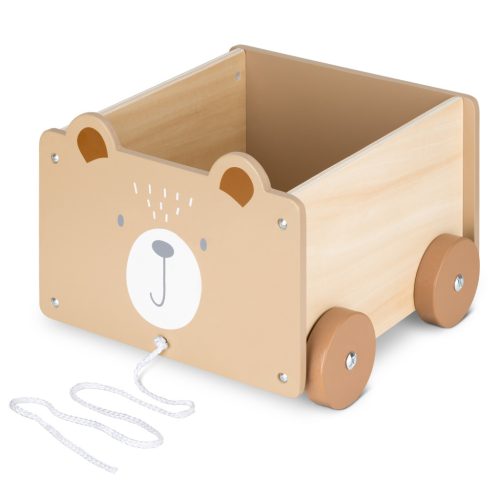 Cutie depozitare jucarii cu roti Navaris, model ursulet, 26.4x20x25.8 cm, maro, textil/plastic