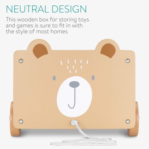 Cutie depozitare jucarii cu roti Navaris, model ursulet, 26.4x20x25.8 cm, maro, textil/plastic