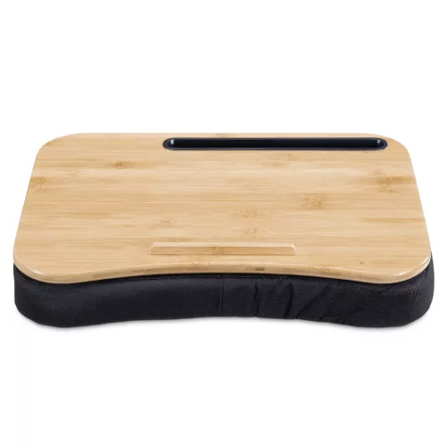Suport laptop cu perna Navaris, 44x32x6 cm, maner portabil, maro, bambus