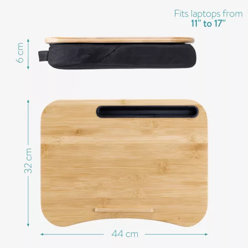 Suport laptop cu perna Navaris, 44x32x6 cm, maner portabil, maro, bambus