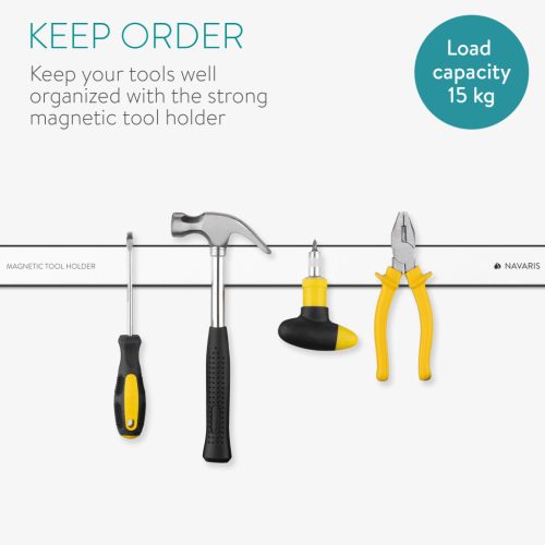 Set 2 suporturi magnetice unelte Navaris, 61 cm, adancime 4 cm, montaj perete, negru, metal
