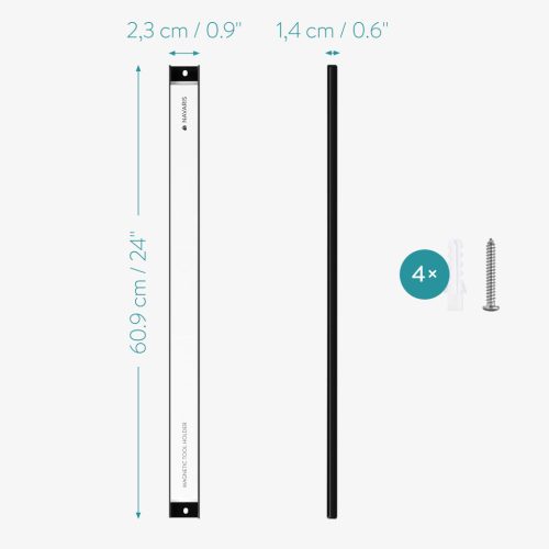 Set 2 suporturi magnetice unelte Navaris, 61 cm, adancime 4 cm, montaj perete, negru, metal