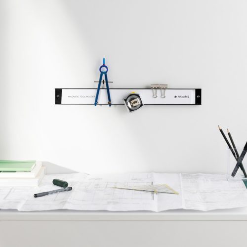 Set 2 suporturi magnetice scule Navaris, 45.7 cm, montaj perete, organizare atelier, negru, metal