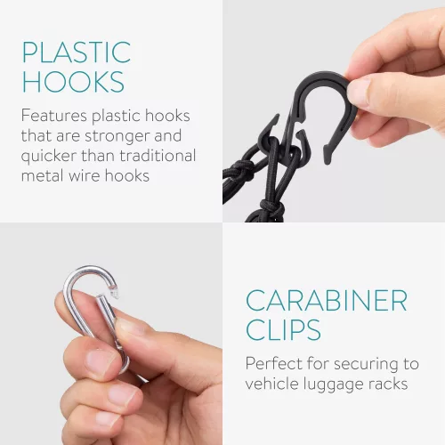 Σετ 2 δίχτυα φορτίου για μοτοσυκλέτες Navaris, 40 x 40 cm, Hooks, Carabiner, 54307.01