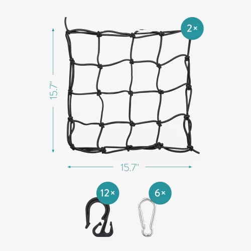 Σετ 2 δίχτυα φορτίου για μοτοσυκλέτες Navaris, 40 x 40 cm, Hooks, Carabiner, 54307.01