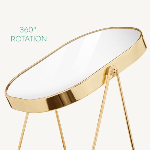 Oglinda cosmetica Navaris cu tava pentru bijuterii, 20.5x13.3x28 cm, roz/auriu, sticla/metal