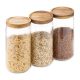 Set 3 borcane Navaris cu capac din lemn de acacia, 950 ml, sticla borosilicata, maro, lemn/sticla
