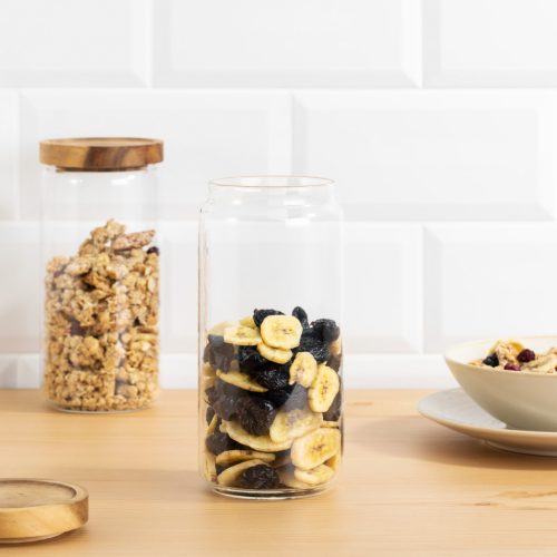 Set 3 borcane Navaris cu capac din lemn de acacia, 950 ml, sticla borosilicata, maro, lemn/sticla