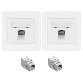   Σετ 2 θωρακισμένες πρίζες δικτύου RJ45 με 2 βύσματα CAT 6A, Kwmobile, White, Metal, 54571.01.02