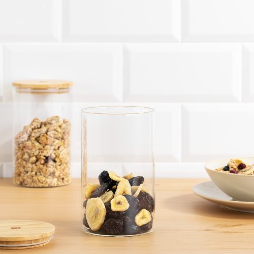 Σετ 3 βάζα αποθήκευσης Navaris με καπάκι από μπαμπού, 1000 ml, 54600.02.03