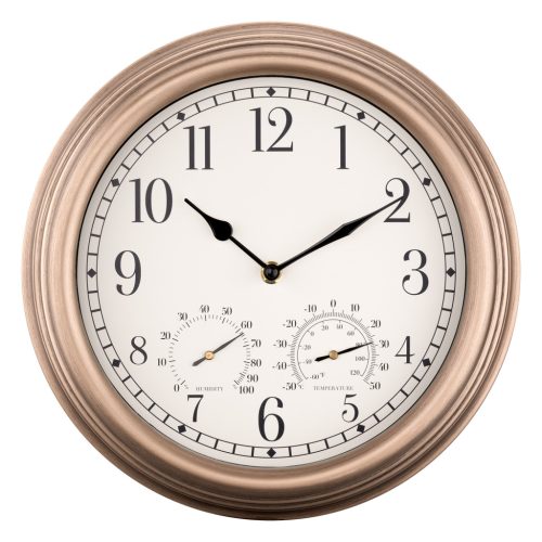 Ceas exterior gradina Navaris, termometru si higrometru, diametru 30.5 cm, rezistent, negru, plastic