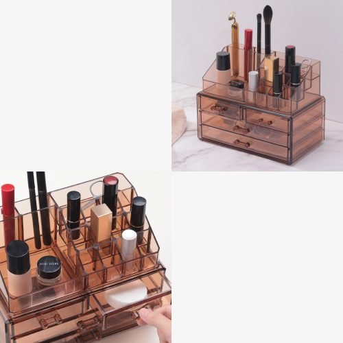 Organizer για καλλυντικά με συρτάρια Navaris, Διάφανο καφέ, 54656.05