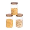 Σετ 3 βάζα αποθήκευσης με καπάκι από ξύλο ακακίας Navaris, 1000 ml, 54691.02.03