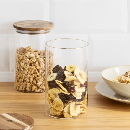 Σετ 3 βάζα αποθήκευσης με καπάκι από ξύλο ακακίας Navaris, 1000 ml, 54691.02.03