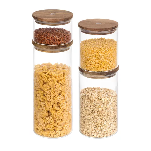 Σετ 4 βάζα αποθήκευσης Navaris με καπάκι, 1400ml, 1000ml, 600ml και 300ml, 54691.02.04