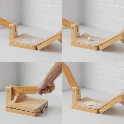 Presa tortilla Navaris, patrata, din bambus, livrare asamblata, pentru burrito si fajitas, maro, bambus