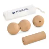 Set 3 accesorii masaj Navaris, rola mini, bila si bila dubla, cu geanta, maro, pluta