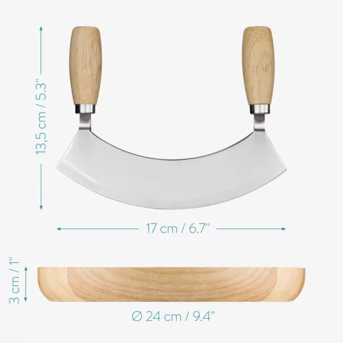 Set tocator si cutit semicircular Navaris pentru taiat ierburi aromatice, 24x24x3 cm, 52978.02
