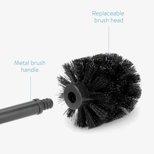 Set perie WC cu suport Navaris, lemn acacia, maner metal, 9x9x35.5 cm, maro natural, maro, lemn/metal