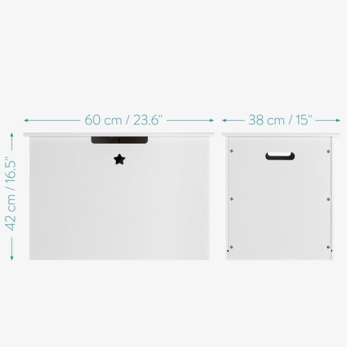 Lada jucarii din lemn Navaris, capac banca 50 kg, 60x38x42 cm, organizare camera, alb, lemn