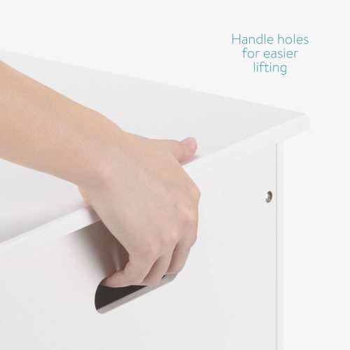 Lada jucarii din lemn Navaris, capac banca 50 kg, 60x38x42 cm, organizare camera, alb, lemn