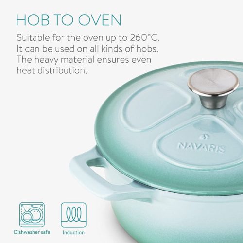 Αντικολλητική χυτρόκατσαρολα από μαντέμι Navaris για εστίες/φούρνους - 24 εκ. - 3,5 λ - ανοιχτό πράσινο, 48777.01.71