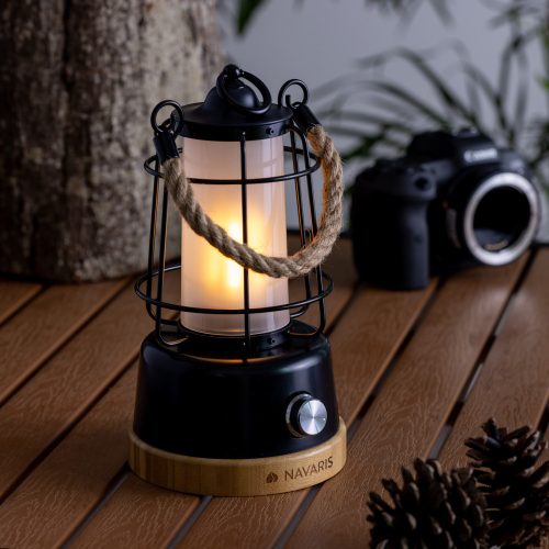 Φορητό φανάρι Navaris με επαναφορτιζόμενη μπαταρία και power bank, Μαύρο, 56078.01