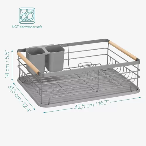 Στεγνωτήρας πιάτων Navaris, με δίσκο αποστράγγισης, με ράφι για πιάτα, ποτήρια και μαχαιροπίρουνα, γκρι, 42,5x31,5x14 εκ., 52545.03